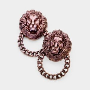 Chocolate Lion Head Brown Metal Stud Lion Earrings
